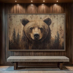 Grizzly Bear Framed Canvas Art: Rustic Wildlife Home Decor