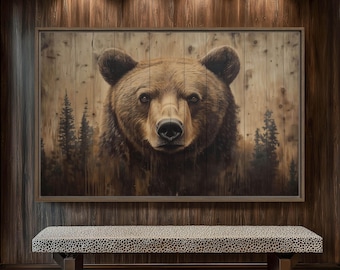 Grizzly Bear Framed Canvas Art: Rustic Wildlife Home Decor