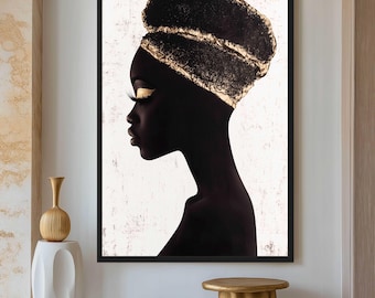 African Woman Wall Art Printable – Afrocentric Black Woman Portrait Digital Download