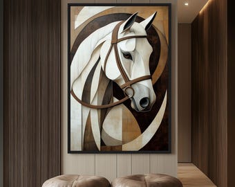 Geometric Horse Art: Abstract Equestrian Framed Canvas Print