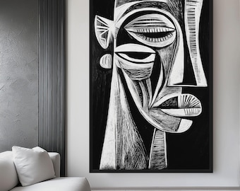 African Abstract Art Framed Canvas: Black and White Afrocentric Wall Art
