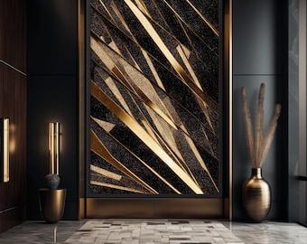 Black and Gold Abstract Art: Modern Geometric Framed Poster