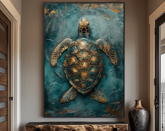 Abstract Sea Turtle Art Print: Coastal Beach House Decor (Digital Download)