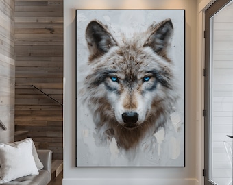 Portretkunstdruk witte wolf: abstracte wolf muurdecoratie (digitale download)