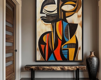 African Abstract Art Framed Canvas: Afrocentric Ethnic Wall Decor