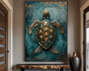 Abstract Turtle Art Framed Poster: Coastal Beach House Wall Decor