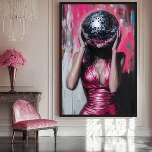 Woman Disco Ball Head Art Print: Funky Trendy Wall Decor (Digital Download)