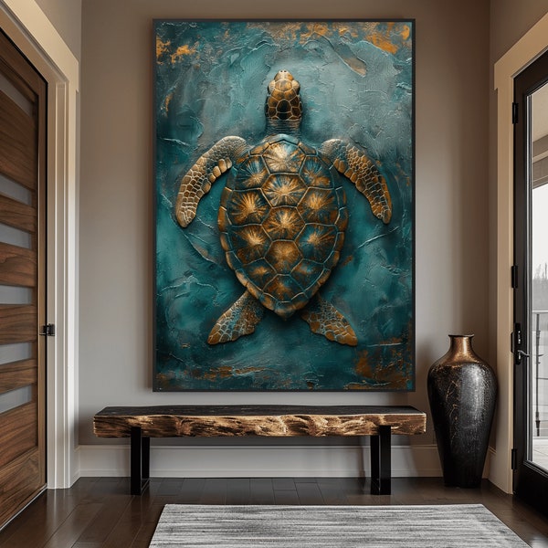 Turtle Abstract Art Framed Poster, Sea Turtle Art, Turtle Wall Art, Turtle Painting, Turtle Wall Decor, Coastal Wall Art, Beach House Decor