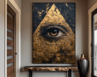 Stampa artistica Occhio Onniveggente: Piramide degli Illuminati in nero e oro (Download digitale)