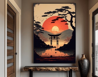 Japanese Landscape Art Print: Torii Gate Sunset (Digital Download)