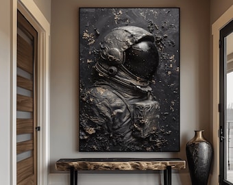 Abstract Astronaut Art Framed Poster: Black and Gold Space Wall Decor