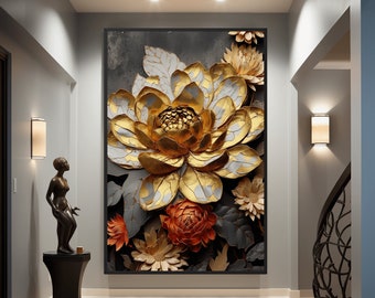 Gold Floral Wall Art: Botanical Flower Print (Digital Download)