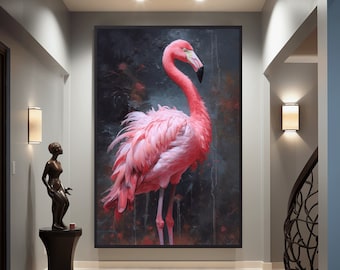 Inramad poster med abstrakt flamingokonst: Rosa väggdekor