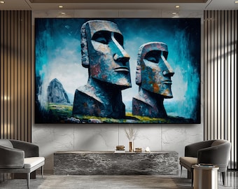 Moai Statue Abstract Art Print: Easter Island Decor (Digital Art)