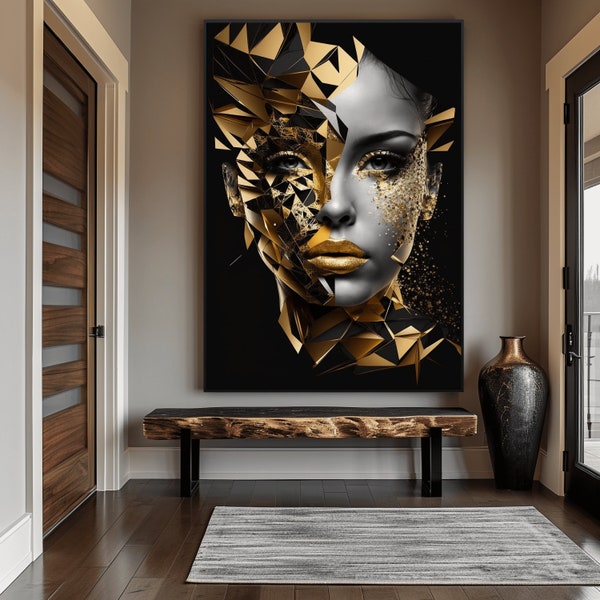 Woman Abstract Digital Print, Gold and Black, Woman Abstract Print, Woman Digital Print, Woman Portrait, Woman Painting, Digital Art, Decor