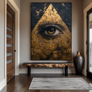 All Seeing Eye Art Print: Black and Gold Illuminati Pyramid (Digital Download)