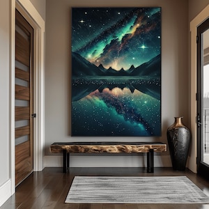 Tela artistica da parete dell'aurora boreale, aurora boreale, arte da parete su tela, pittura di paesaggio, grande arte da parete, cielo notturno, stampa digitale, decorazione da parete