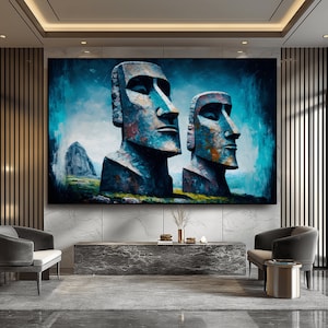 Easter Island Moai Statues Digital Print, Moai Statue, Easter Island Statue, Abstract Art, Abstract Painting, Large Wall Art, Digital Art