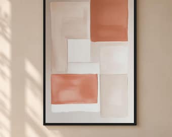 Burnt Orange Wall Art Printable, Beige Geometric Abstract Print, Minimalist Earth Tone Decor, Modern Boho Office Art