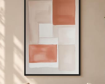 Burnt Orange Wall Art Framed Canvas, Beige Geometric Abstract Art, Neutral Minimalist Wall Decor, Modern Boho Office Art