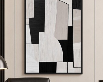 Black and White Abstract Wall Art, Geometric Print, Beige Minimalist Art, Scandinavian Decor, Printable Wall Art