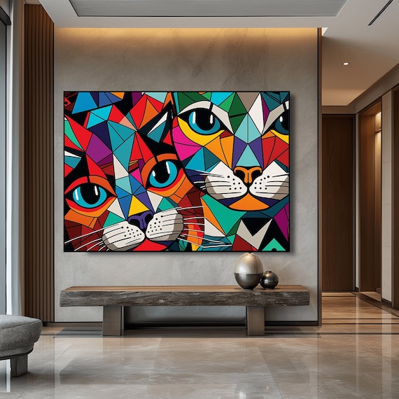 Abstract Cats Art Print: Colorful Geometric Cat Poster (Digital Download)