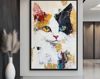 Modern Cat Art: Abstract Framed Canvas Wall Decor