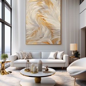 Feathers Abstract Framed Poster: Gold & White Feather Wall Art image 5