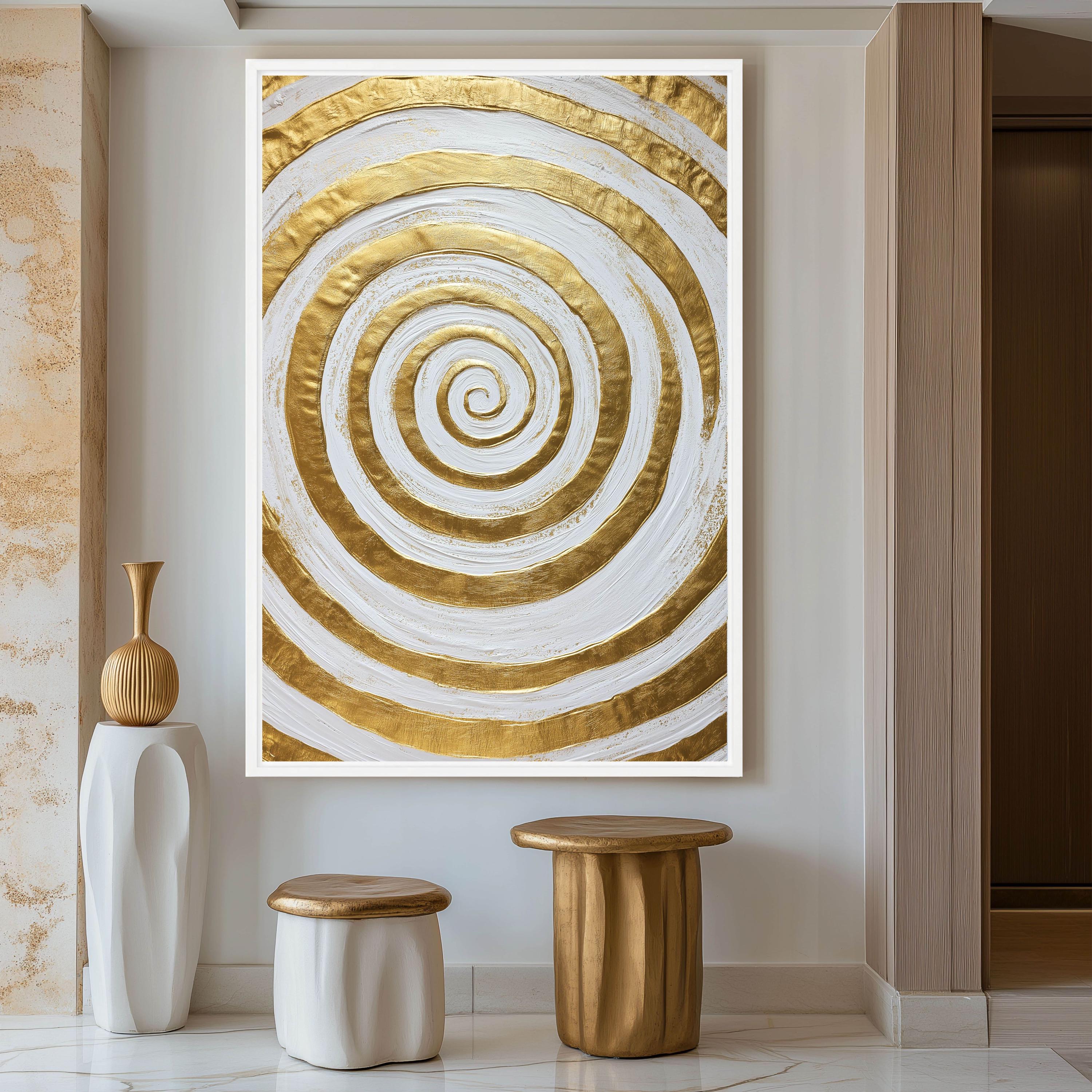 Gold Spiral Abstract Art: Modern Framed Canvas Print
