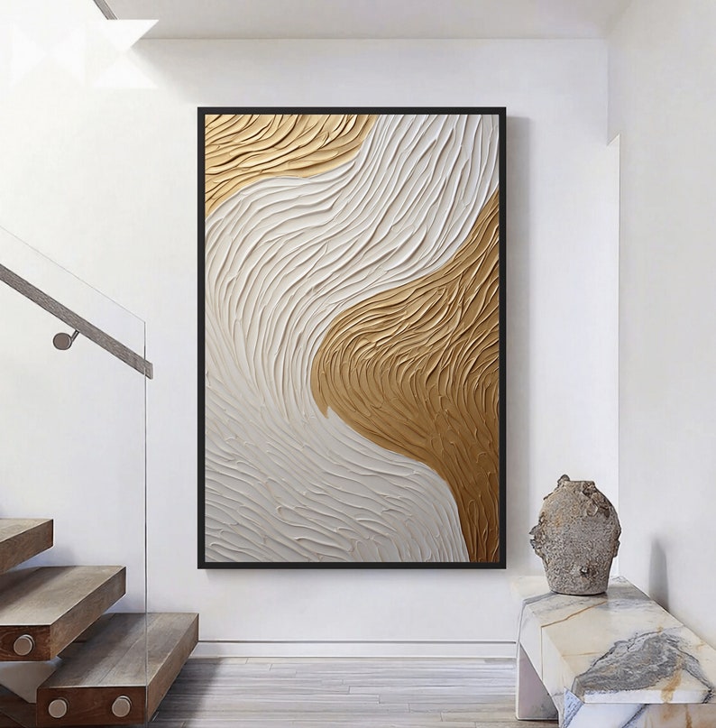 Boiee Art,30x45inch 100% Hand Painted Abstract White Framed Wall Art