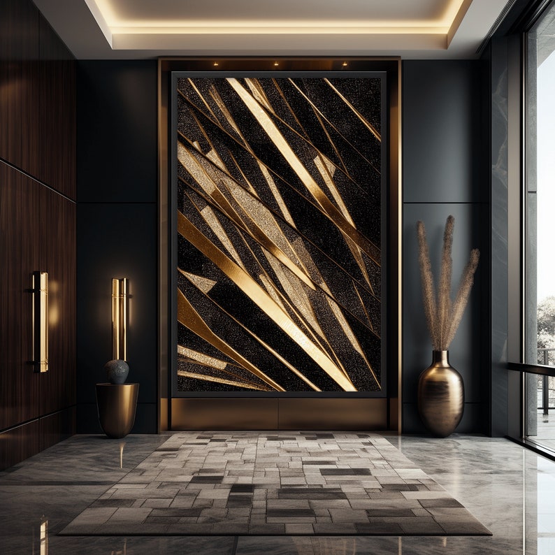 Black and Gold Abstract Art Digital Print, Black Gold Wall Art, Black