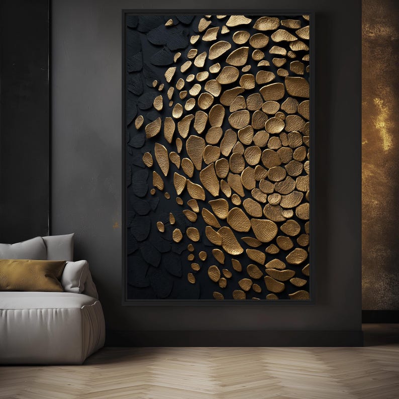 Black and Gold Abstract Canvas Art: Modern Framed Wall Decor - Etsy