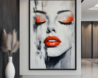 Abstract Woman Portrait | Expressionist Wall Art | Bold Lips Modern ...