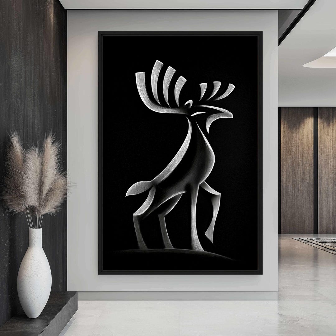 Abstract Moose Wall Art Printable, Minimalist Monochrome Wildlife Art ...