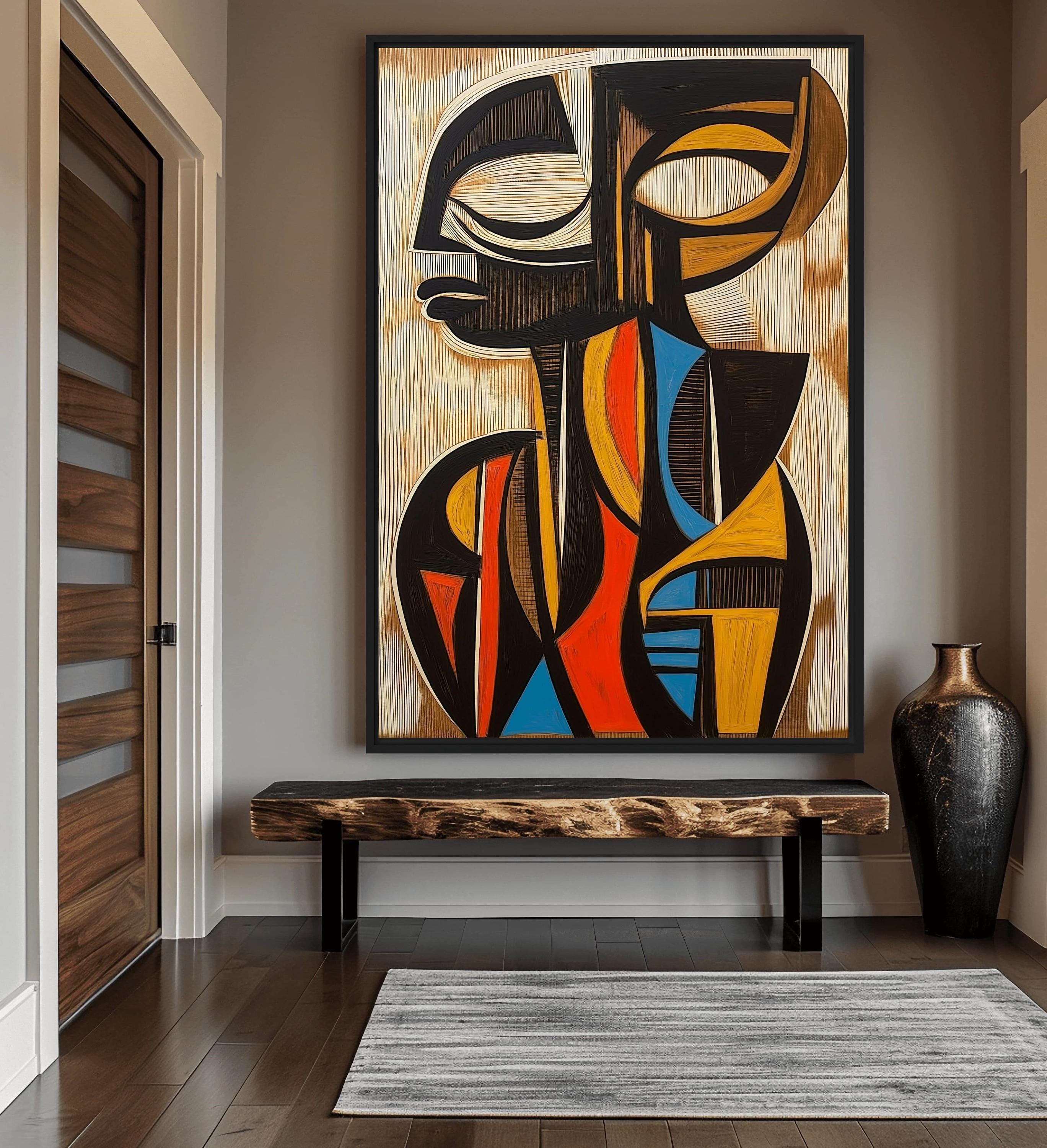 African Abstract Art Framed Canvas: Afrocentric Ethnic Wall Decor