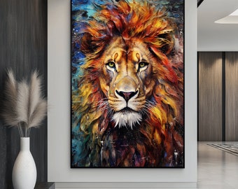 Abstract Lion Framed Poster: Colorful Lion Wall Art