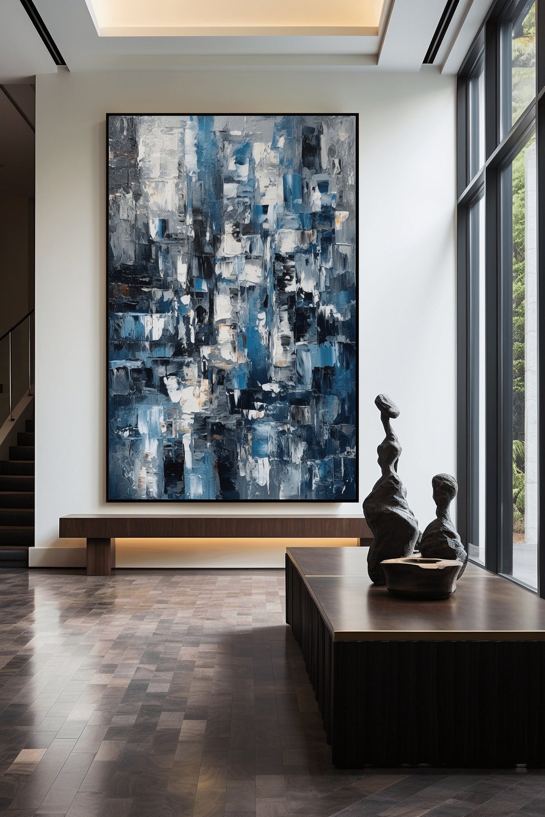 Blue Abstract Canvas Wall Art: Modern Home Decor - Etsy