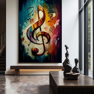 Music Note Abstract Art Canvas, Music Art, Music Wall Art, Music Notes ...