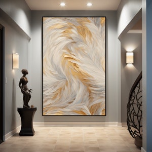 Feathers Abstract Framed Poster: Gold & White Feather Wall Art image 2