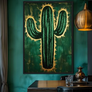 Framed Saguaro Cactus Canvas: Green Desert Wall Art
