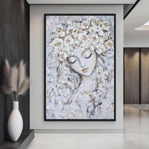 Floral Woman Framed Canvas: Abstract Botanical Wall Art