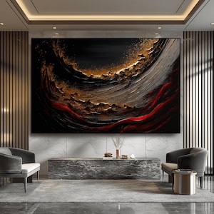 Black Red Gold Abstract Art Canvas, Gold Black Wall Art, Luxury Wall ...