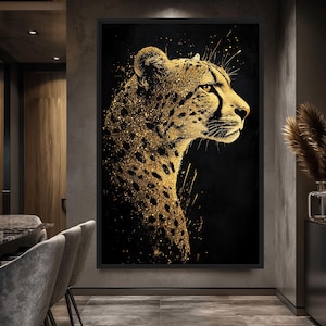 Cheetah Silhouette Abstract Art Digital Print, Black and Gold, Cheetah Print, Cheetah Poster, Cheetah Wall Art, Cheetah Artwork, Wall Art