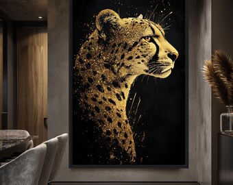 Gold Cheetah Silhouette Art Print: Abstract Animal Wall Decor (Digital Download)