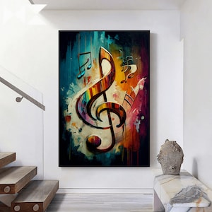 Music Note Abstract Art Canvas, Music Art, Music Wall Art, Music Notes ...