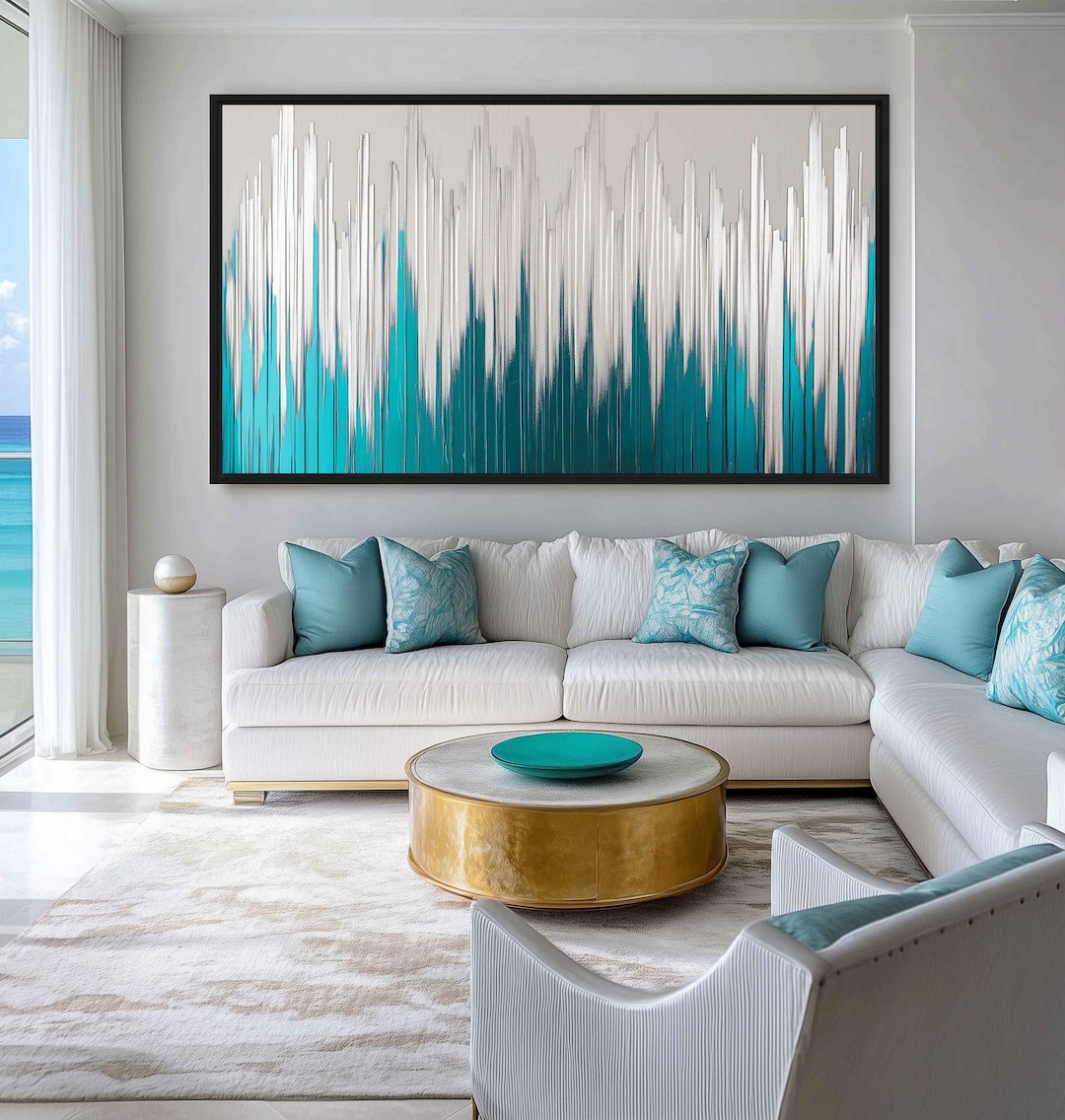 Teal and Silver Abstract Canvas Art – Modern Minimalist Wall Decor - Etsy
