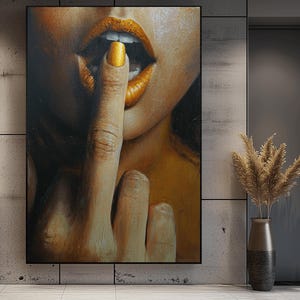 Middle Finger Lips Framed Canvas: Trendy Offensive Wall Art