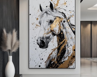 White Horse Framed Canvas: Abstract Equestrian Art Print