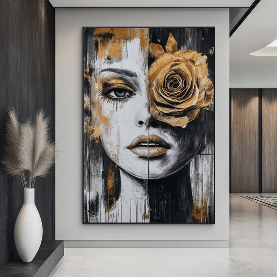 Abstract Woman Rose Art Print: Modern Wall Decor (Digital Download)