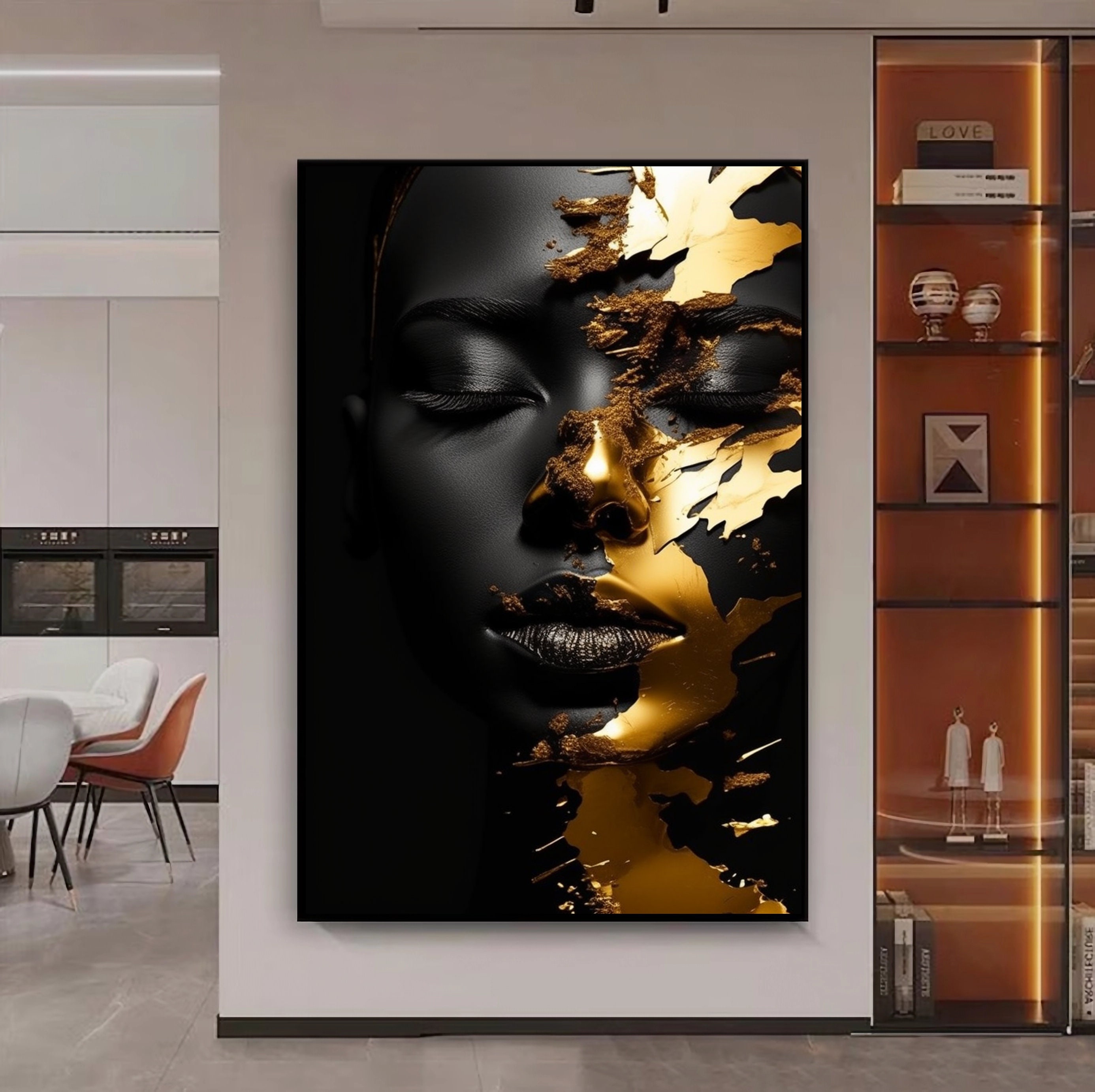 African Woman in Gold Digital Print, African Woman, African American Art, African Wall Art, Black Woman, Abstract Wall Art, Home Decor, Gold